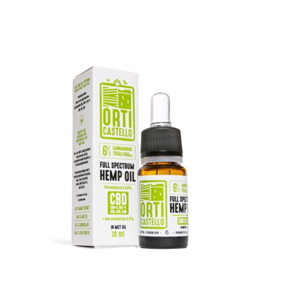 Olio CBD full spectrum al 9.9% con il 6% di cannabinoidi totali – 600mg CBD  – THC FREE – 10ml – ORTI CASTELLO