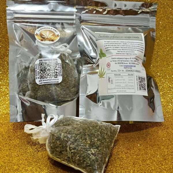 Sacchetti Profumati x Armadi canapa e menta – 10gr- LA FOGLIA D’ORO DELUXE